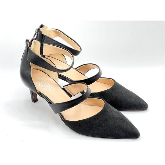 Franco Sarto Shoes - Franco Sarto Davey Pumps  Black Suede Pointed Toe Strap Heels Women's Size 6.5 M
